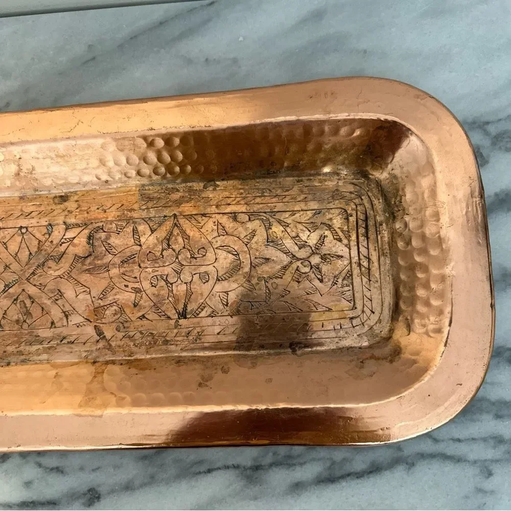 Copper Vanity Tray floral embossed hammered design